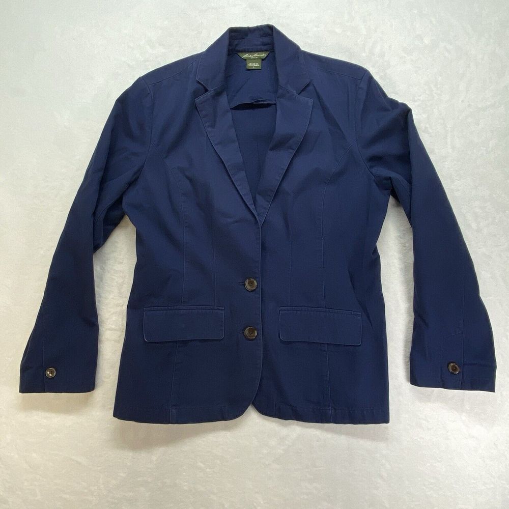 Eddie Bauer blazer Jacket Womens L Navy‎ blue 100% cotton work casual business